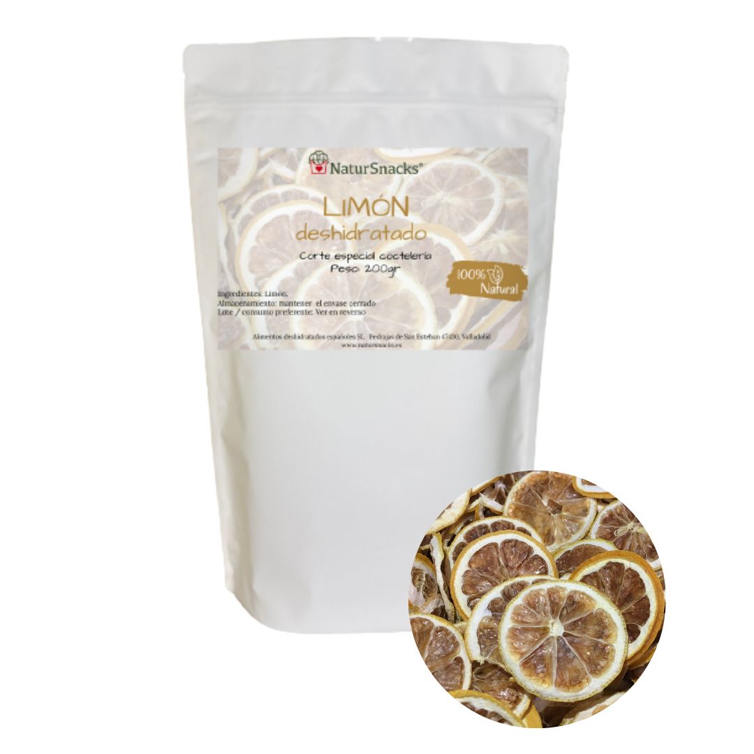 Comprar limón deshidratado en formato familiar de 250 gramos corte especial coctelería para todas tus preparaciones y bebidas. Elaborado con limón 100% natural sin azúcares añadidos, sin conservantes ni aditivos.